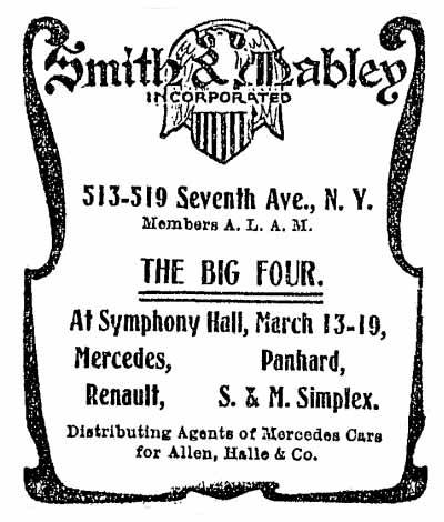 1905 Boston Auto Show Smith & Mabley ad