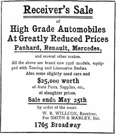 1907 Smith & Mabley Receiver's Sale